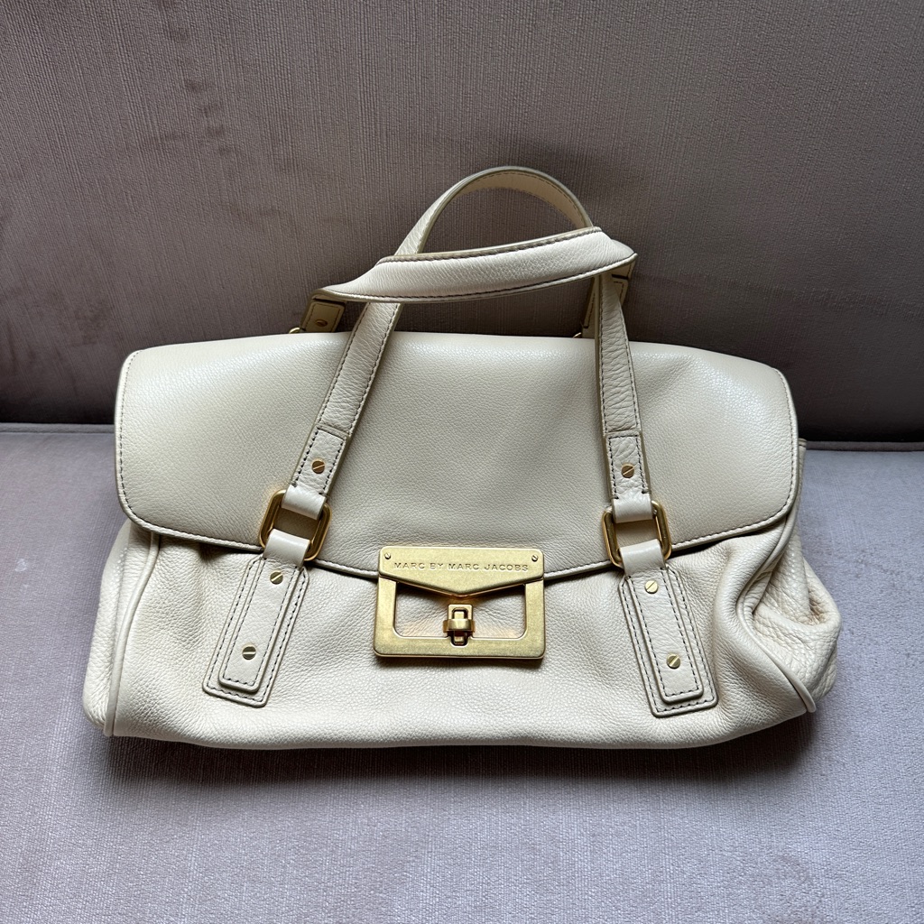 Authentic Marc By Marc Jacobs Leather Cream Top Handle Handbag With Dust Bag